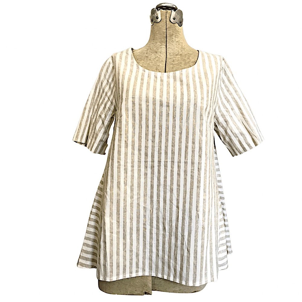 Roolee-Women’s Small Striped Beige and Tan flared Blouse
